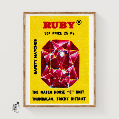 Ruby Gem - vintage matchbox label print