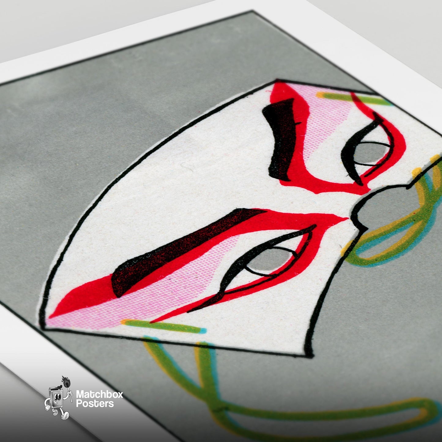 Kabuki Mask - vintage matchbox label print - close-up detail