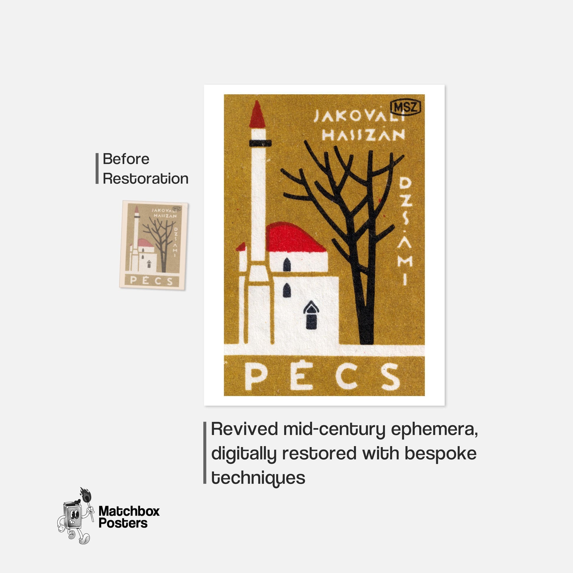 Pecs Church - vintage matchbox label print - framed wall art preview