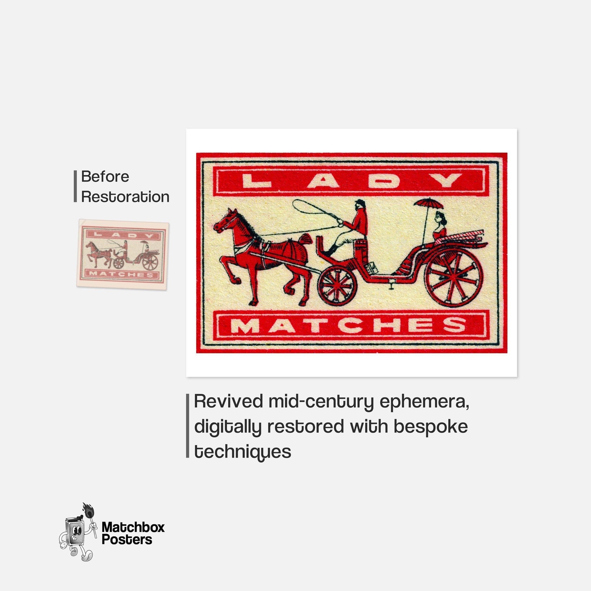 Horse and Carriage - vintage matchbox label print - framed wall art preview