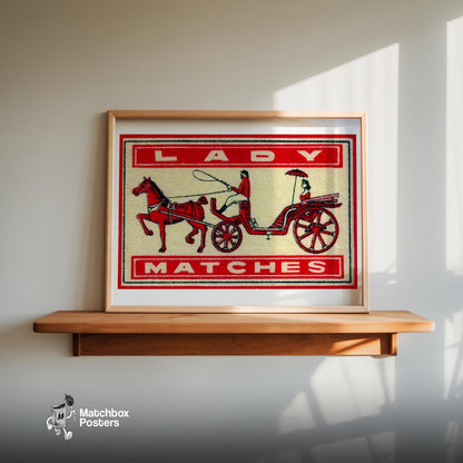 Horse and Carriage - vintage matchbox label print - size comparison
