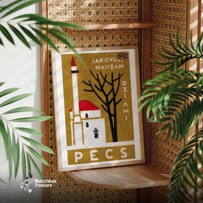 Pecs Church - vintage matchbox label print - office wall