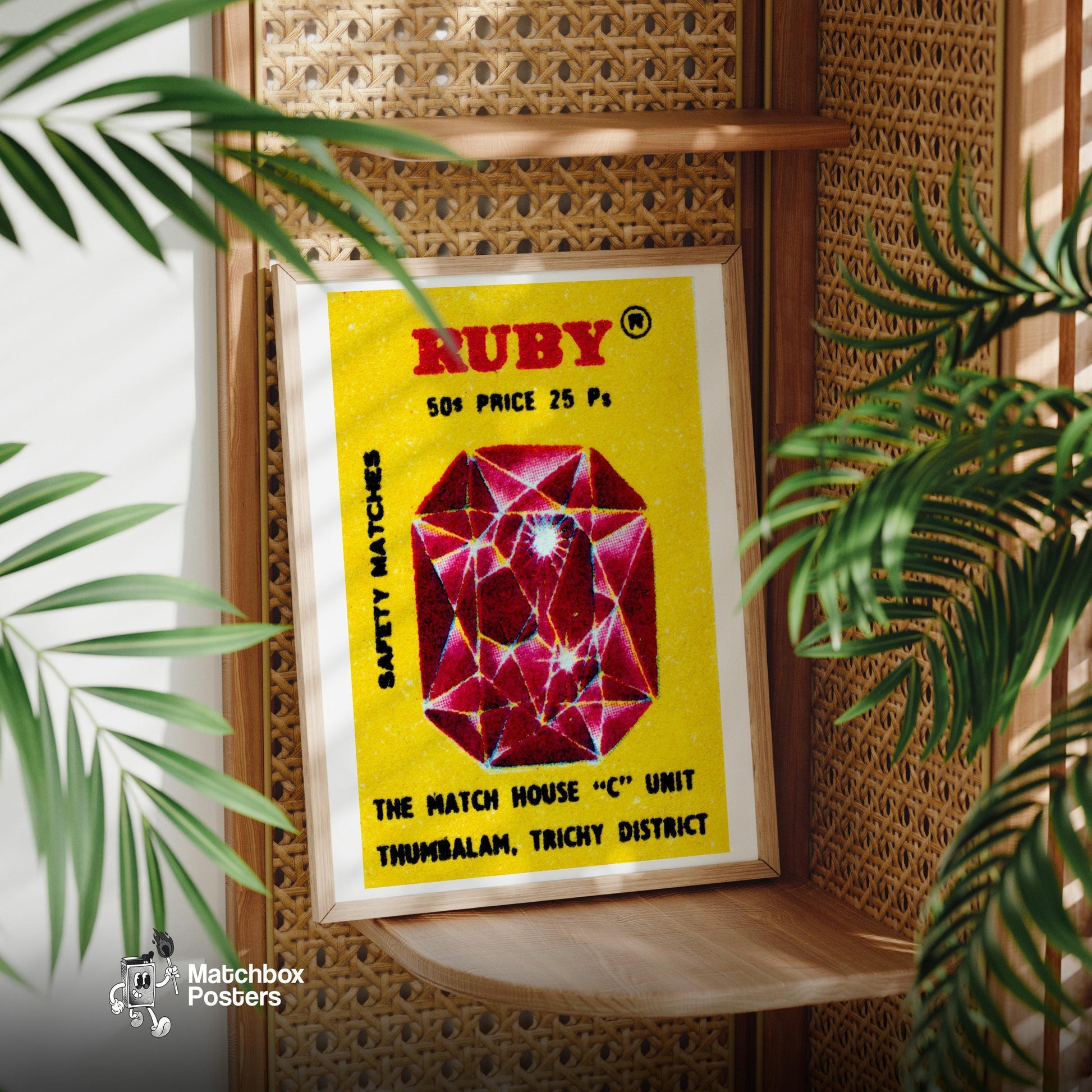 Ruby Gem - vintage matchbox label print - office wall