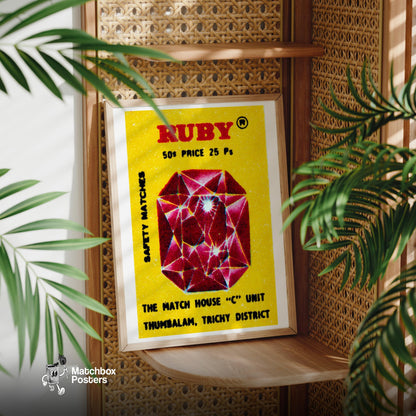 Ruby Gem - vintage matchbox label print - office wall