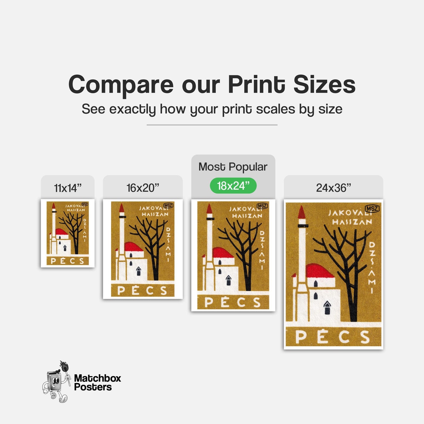Pecs Church - vintage matchbox label print - gallery wall preview
