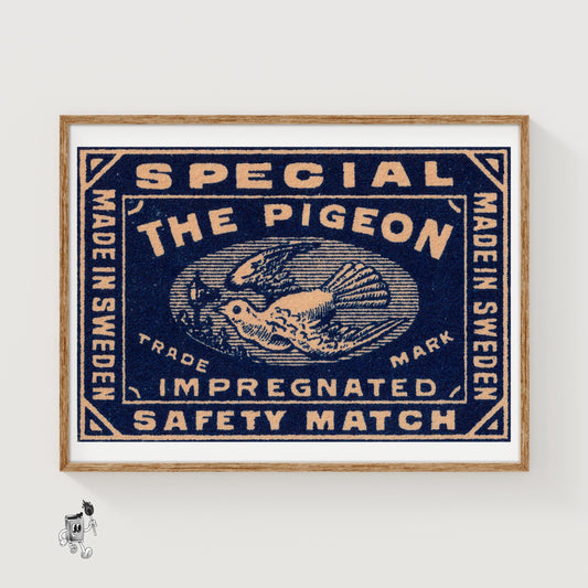 Pigeon - vintage matchbox label print