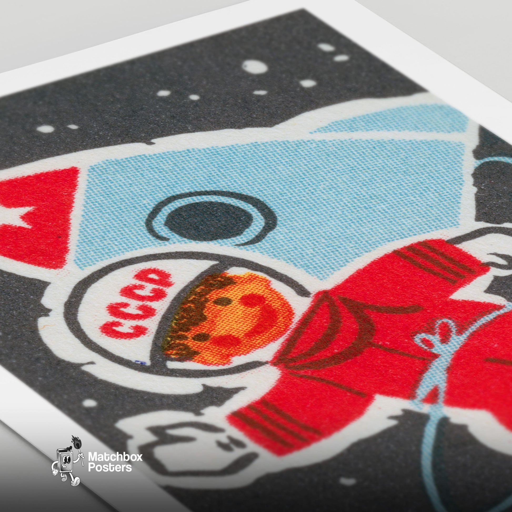 Soviet Child Astronaut - vintage matchbox label print - close-up detail