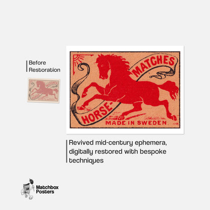 Red Horse - vintage matchbox label print - framed wall art preview
