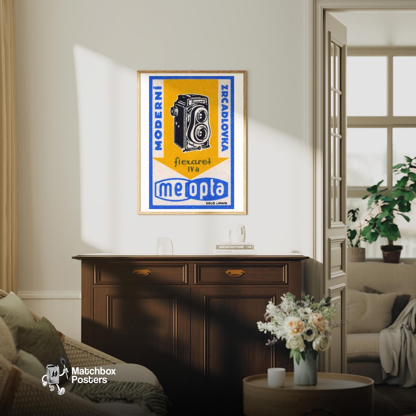 Vintage Camera - vintage matchbox label print - living room mockup