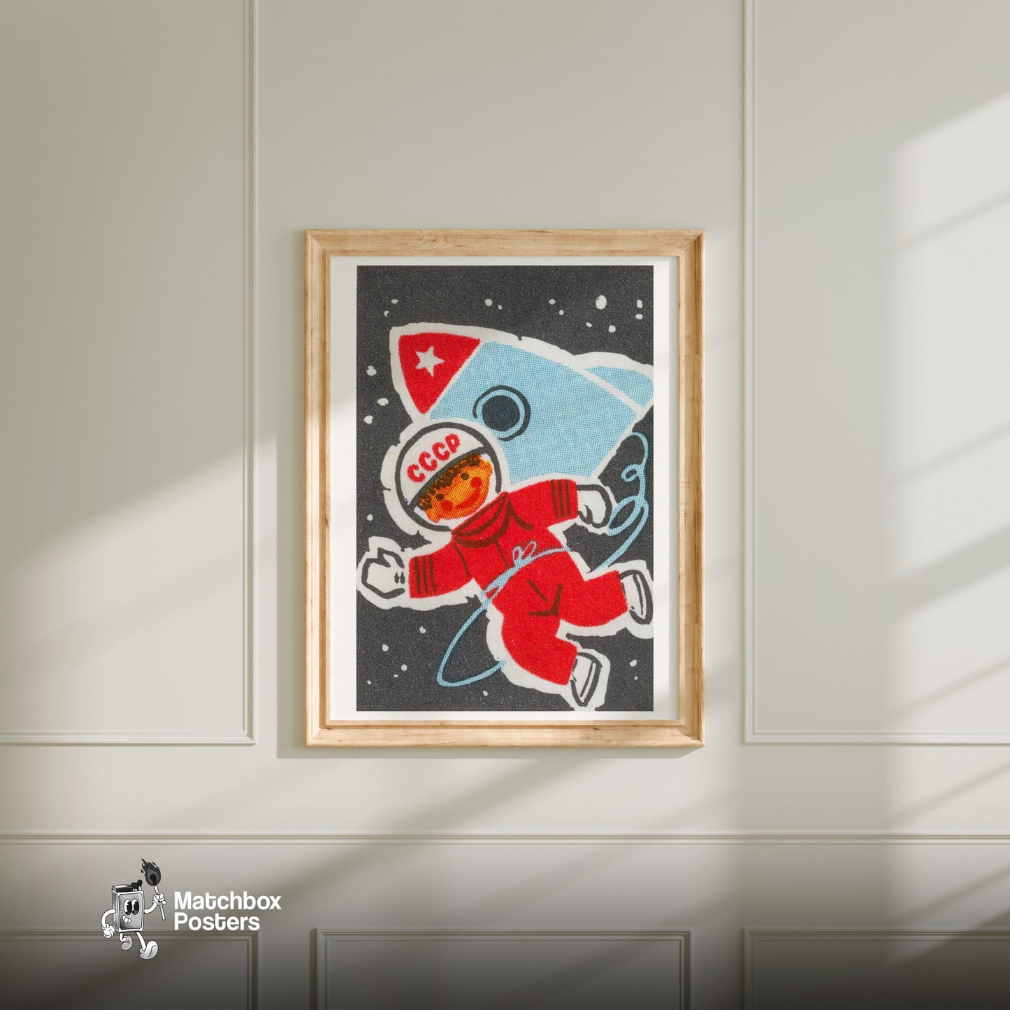 Soviet Child Astronaut - vintage matchbox label print - bedroom mockup