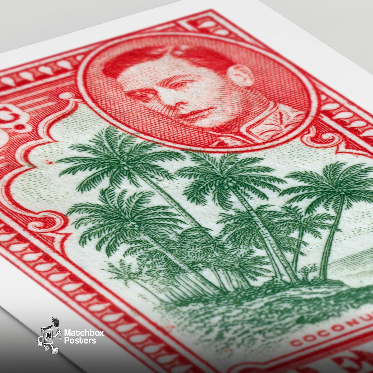 Coconut Palms - vintage matchbox label print - close-up detail