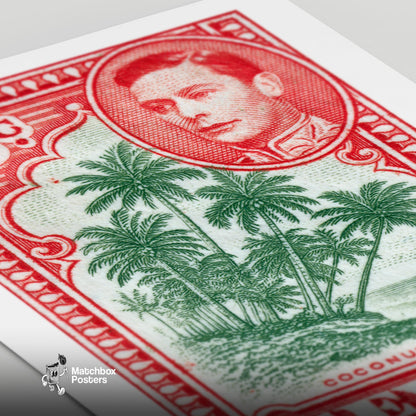 Coconut Palms - vintage matchbox label print - close-up detail