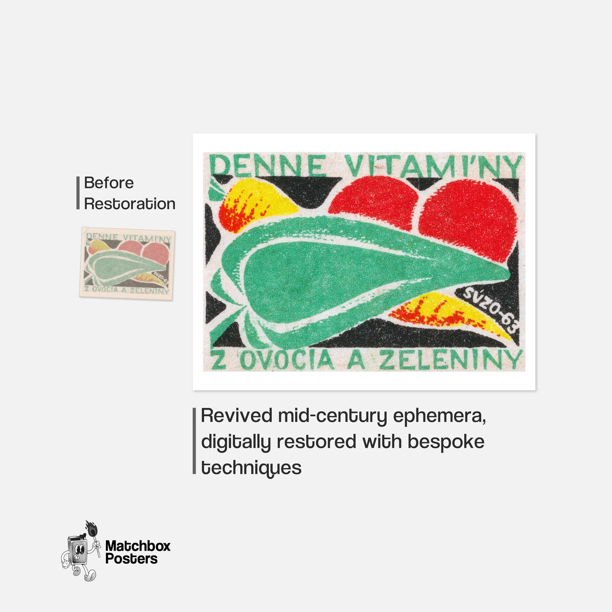 Fresh Vegetables - vintage matchbox label print - framed wall art preview