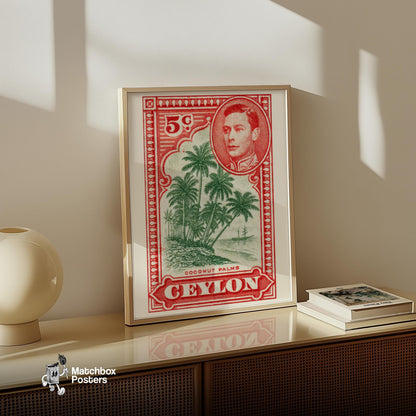 Coconut Palms - vintage matchbox label print - size comparison