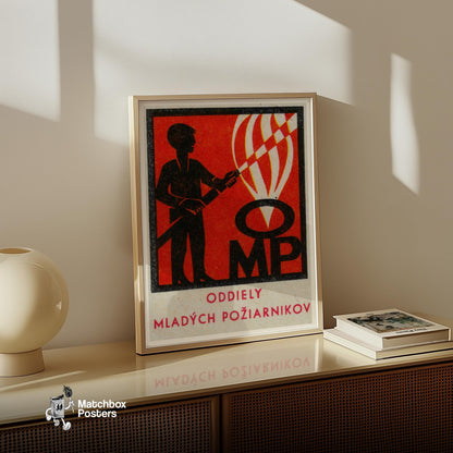 Firefighter with Hose - vintage matchbox label print - size comparison