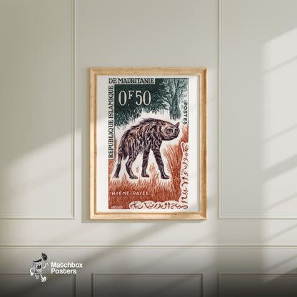 Striped Hyena - vintage matchbox label print - bedroom mockup