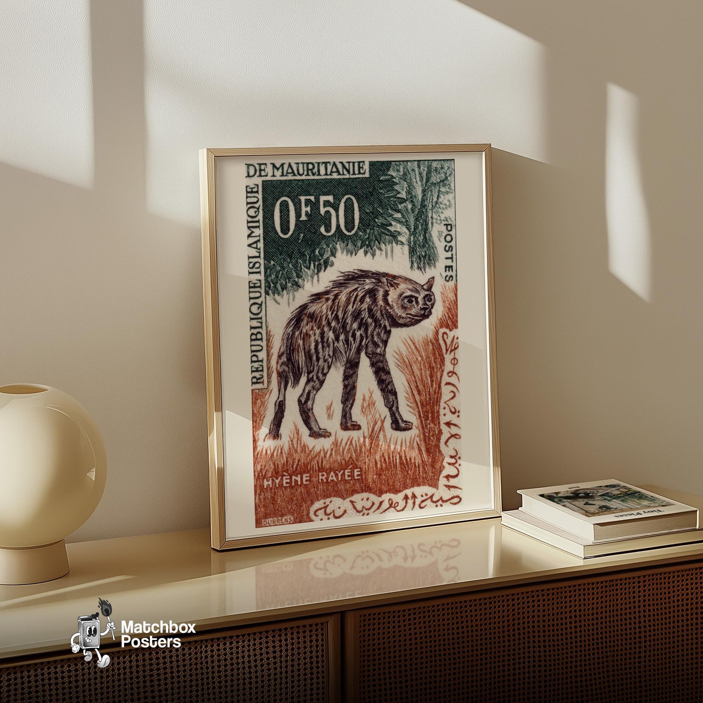 Striped Hyena - vintage matchbox label print - size comparison