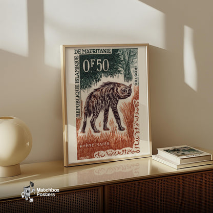 Striped Hyena - vintage matchbox label print - size comparison