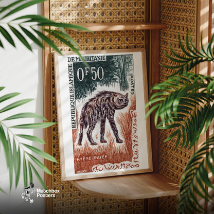 Striped Hyena - vintage matchbox label print - office wall
