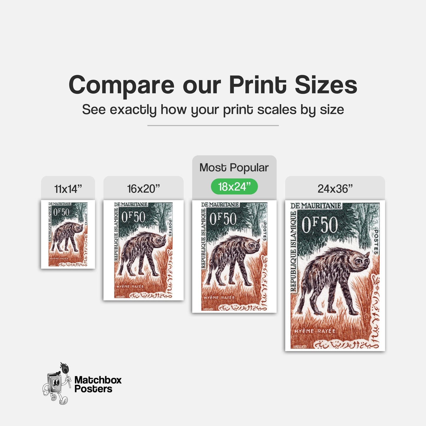 Striped Hyena - vintage matchbox label print - gallery wall preview