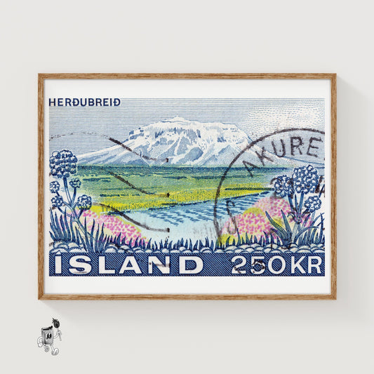 Vintage Postage Stamp Print, Mountain River Iceland - vintage matchbox label print