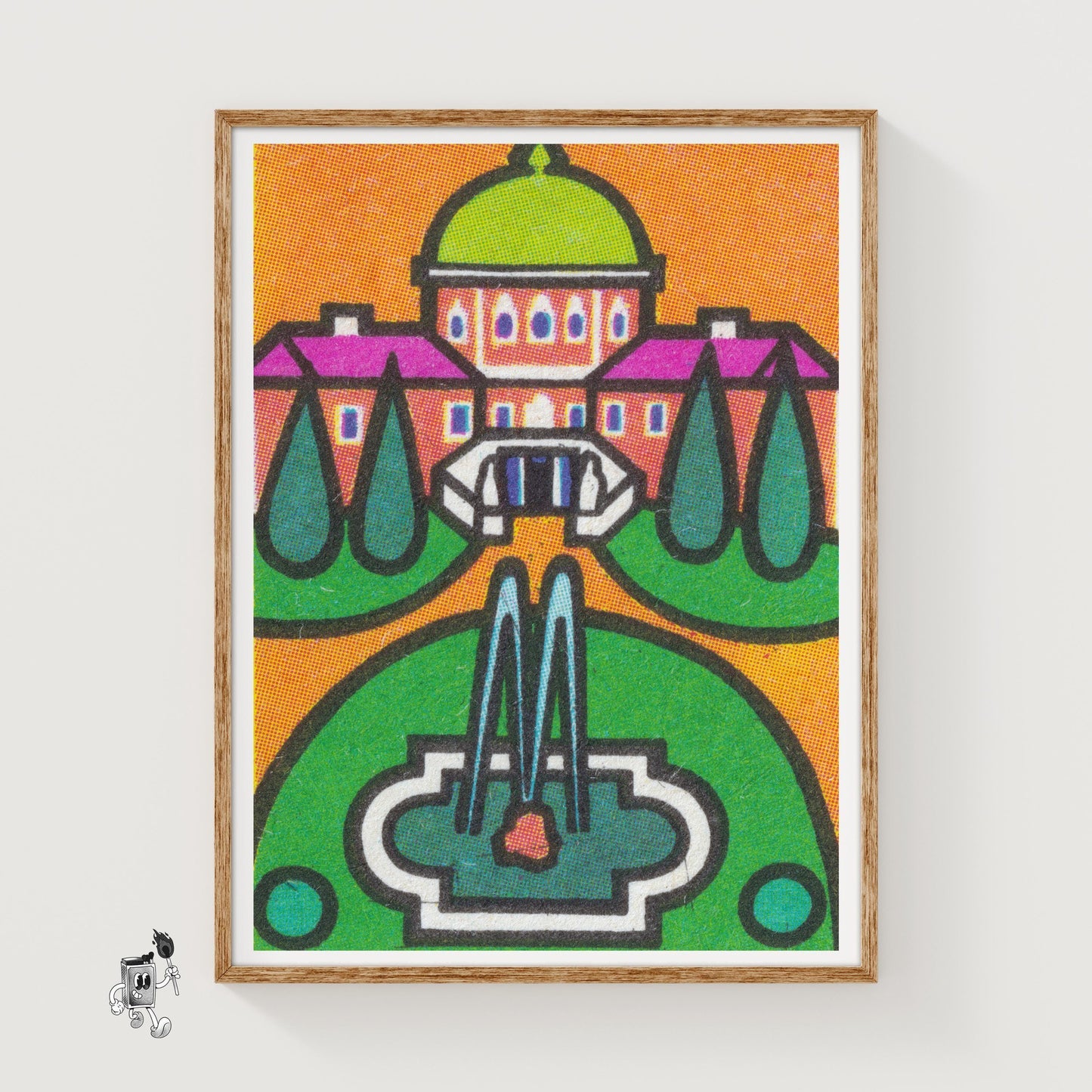 Fountain - vintage matchbox label print