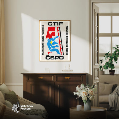 Firefighter - vintage matchbox label print - living room mockup