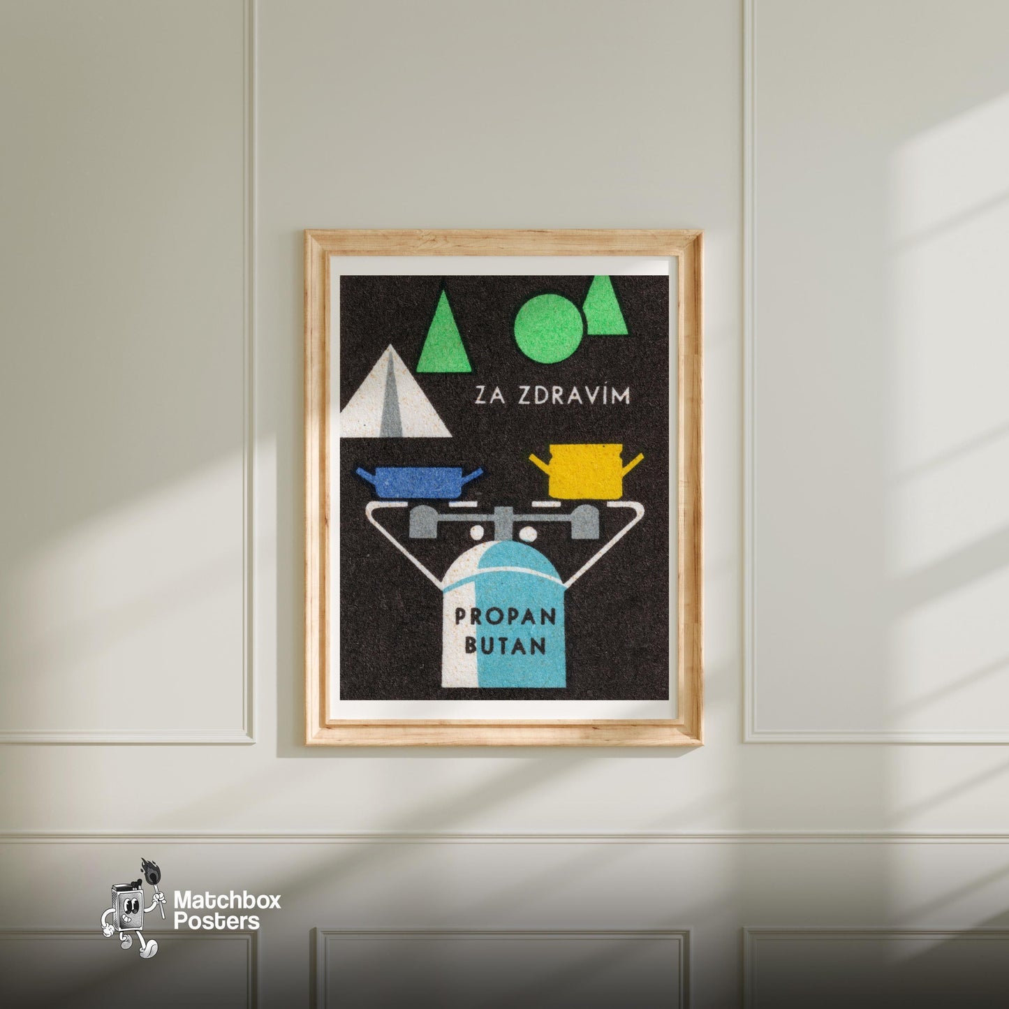 Propane Gas Cylinder - vintage matchbox label print - bedroom mockup