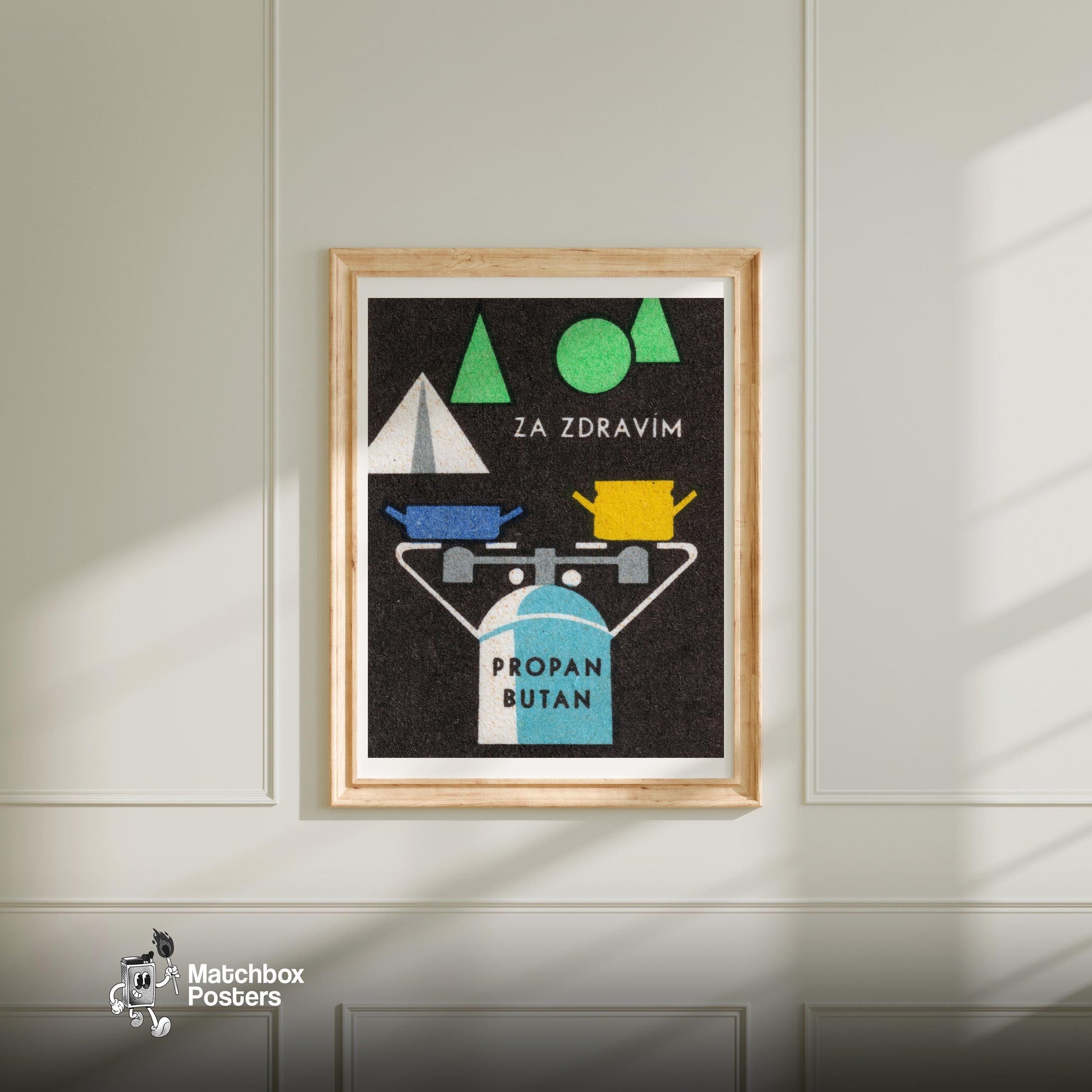 Propane Gas Cylinder - vintage matchbox label print - bedroom mockup