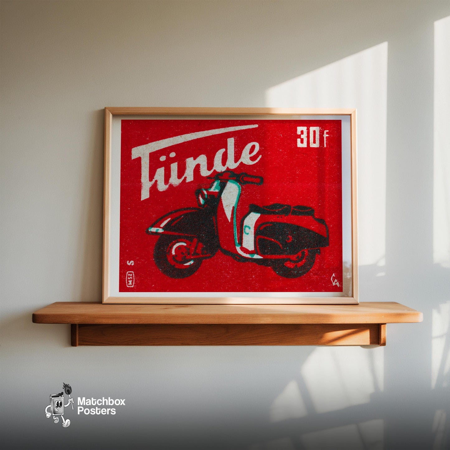 Red Scooter - vintage matchbox label print - size comparison