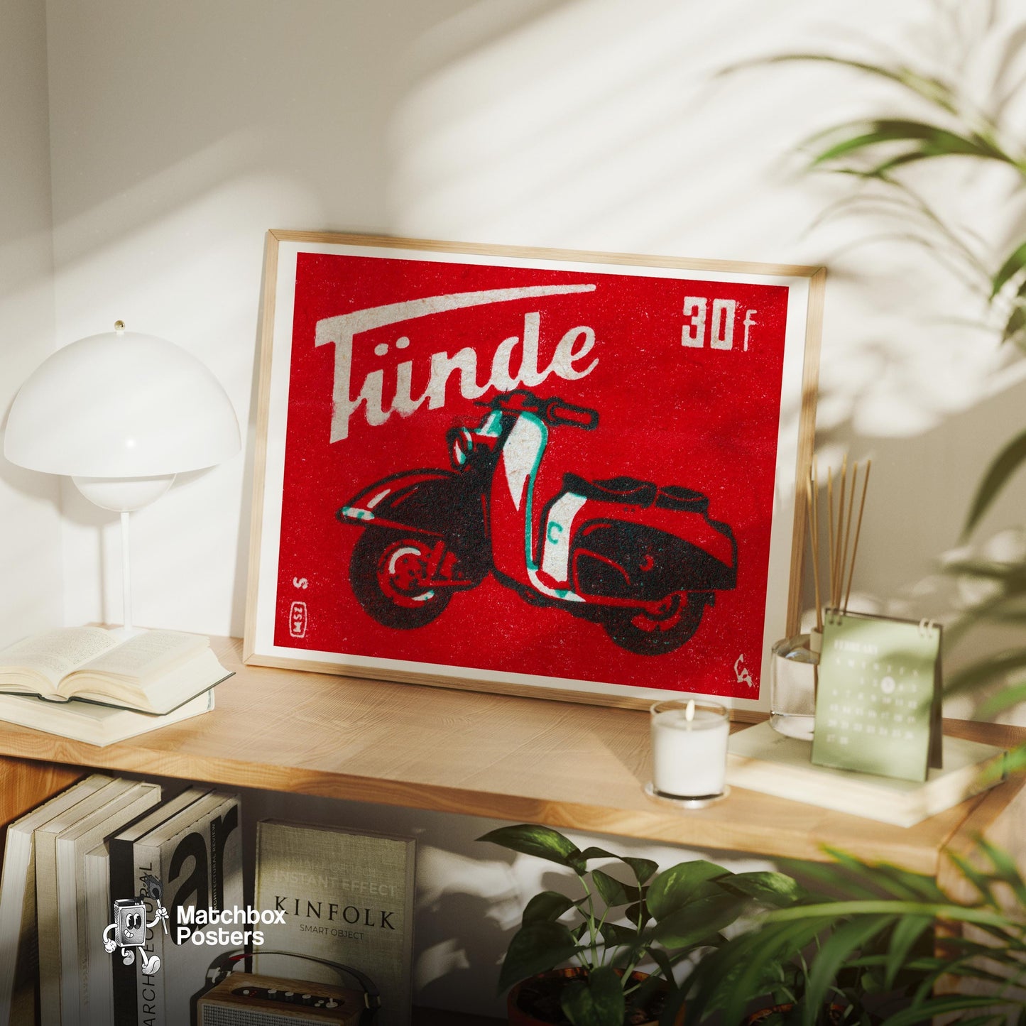 Red Scooter - vintage matchbox label print - office wall