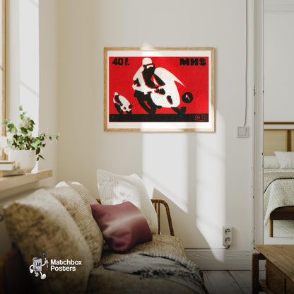 Motorbike Race - vintage matchbox label print - living room mockup