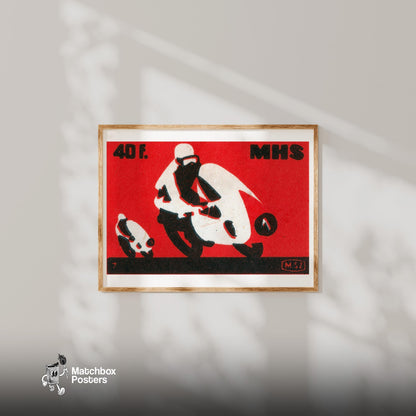 Motorbike Race - vintage matchbox label print - bedroom mockup