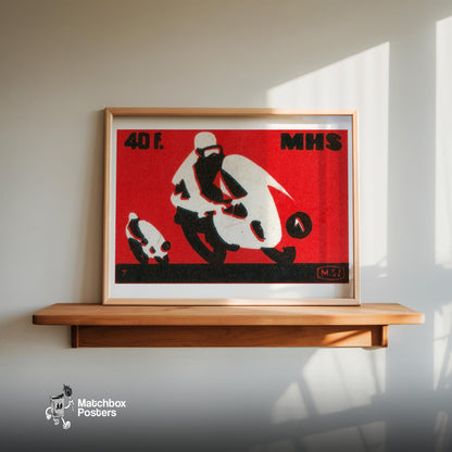 Motorbike Race - vintage matchbox label print - size comparison