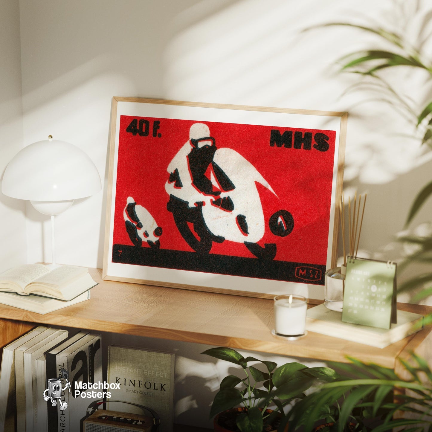 Motorbike Race - vintage matchbox label print - office wall