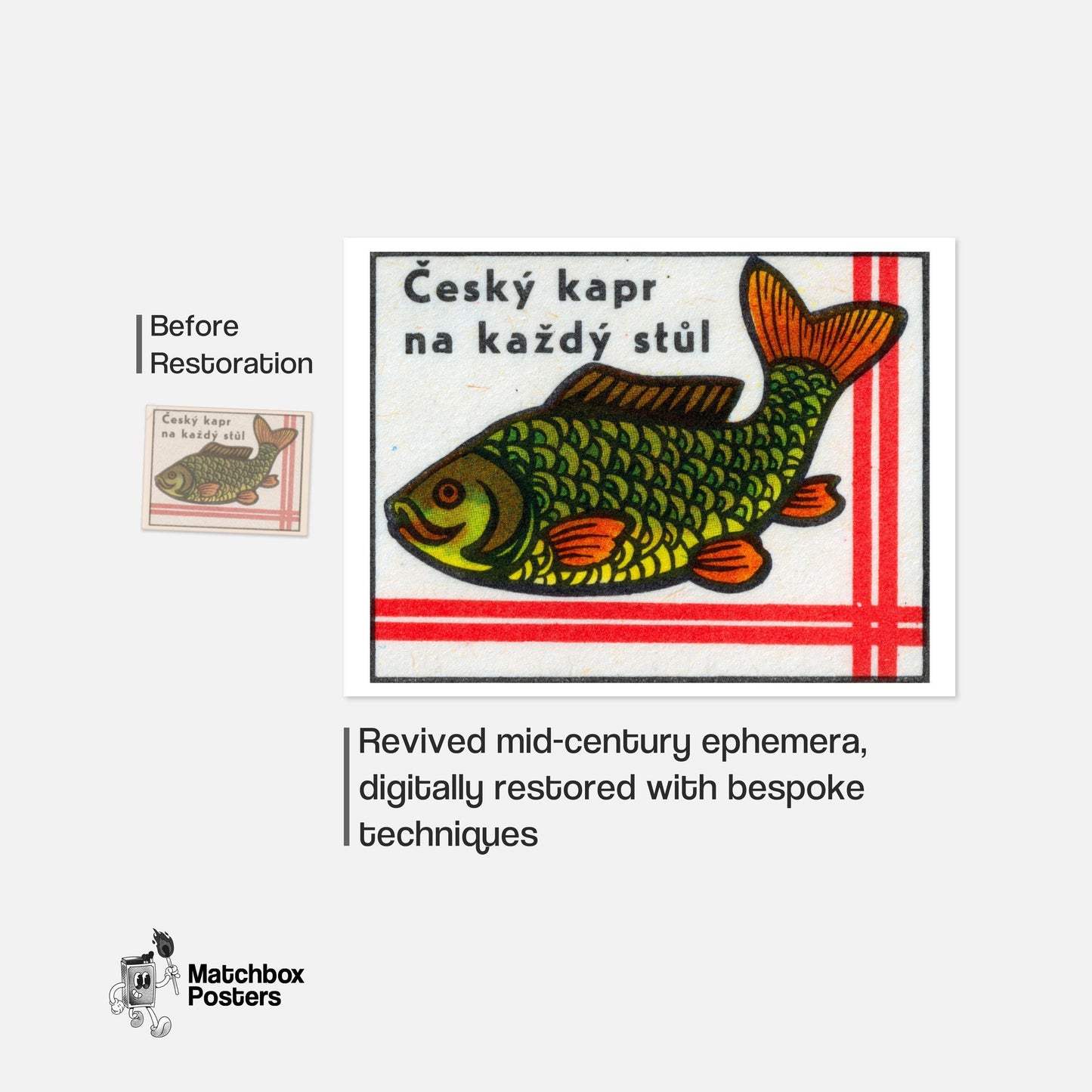 Carp Fish - vintage matchbox label print - framed wall art preview
