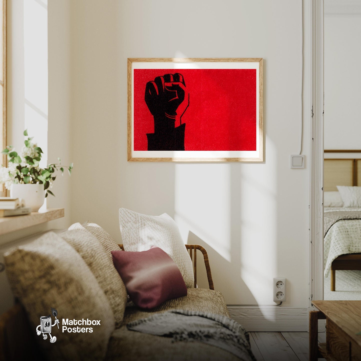 Revolution Wall Art - vintage matchbox label print - living room mockup