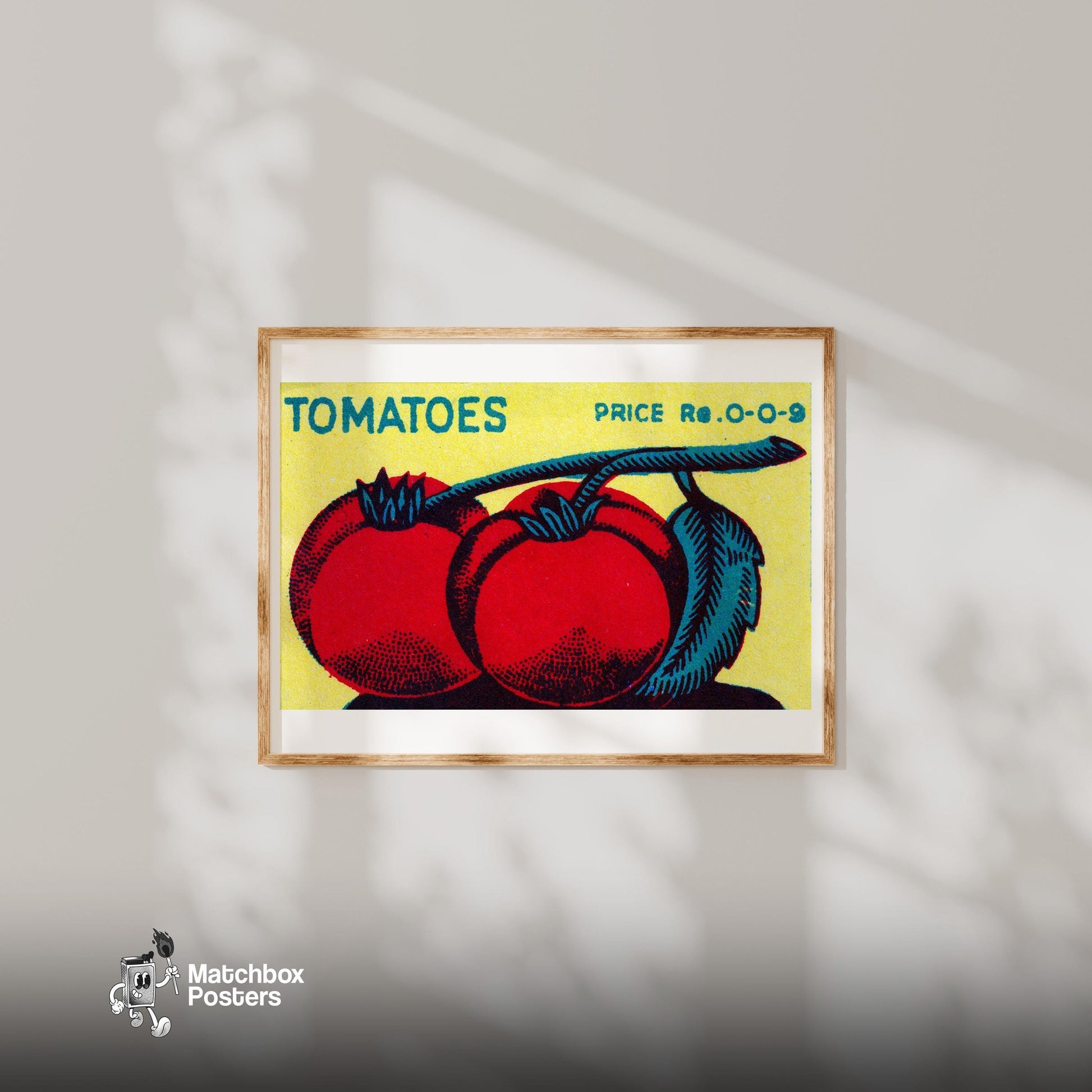 Tomato - vintage matchbox label print - bedroom mockup