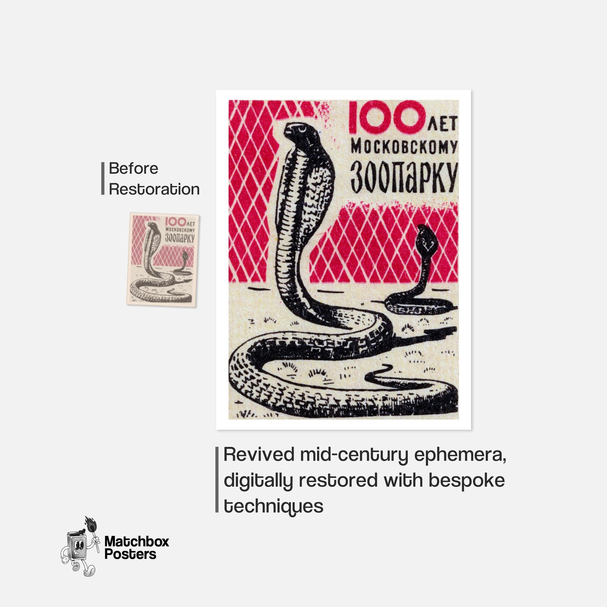 Cobra Snakes - vintage matchbox label print - framed wall art preview