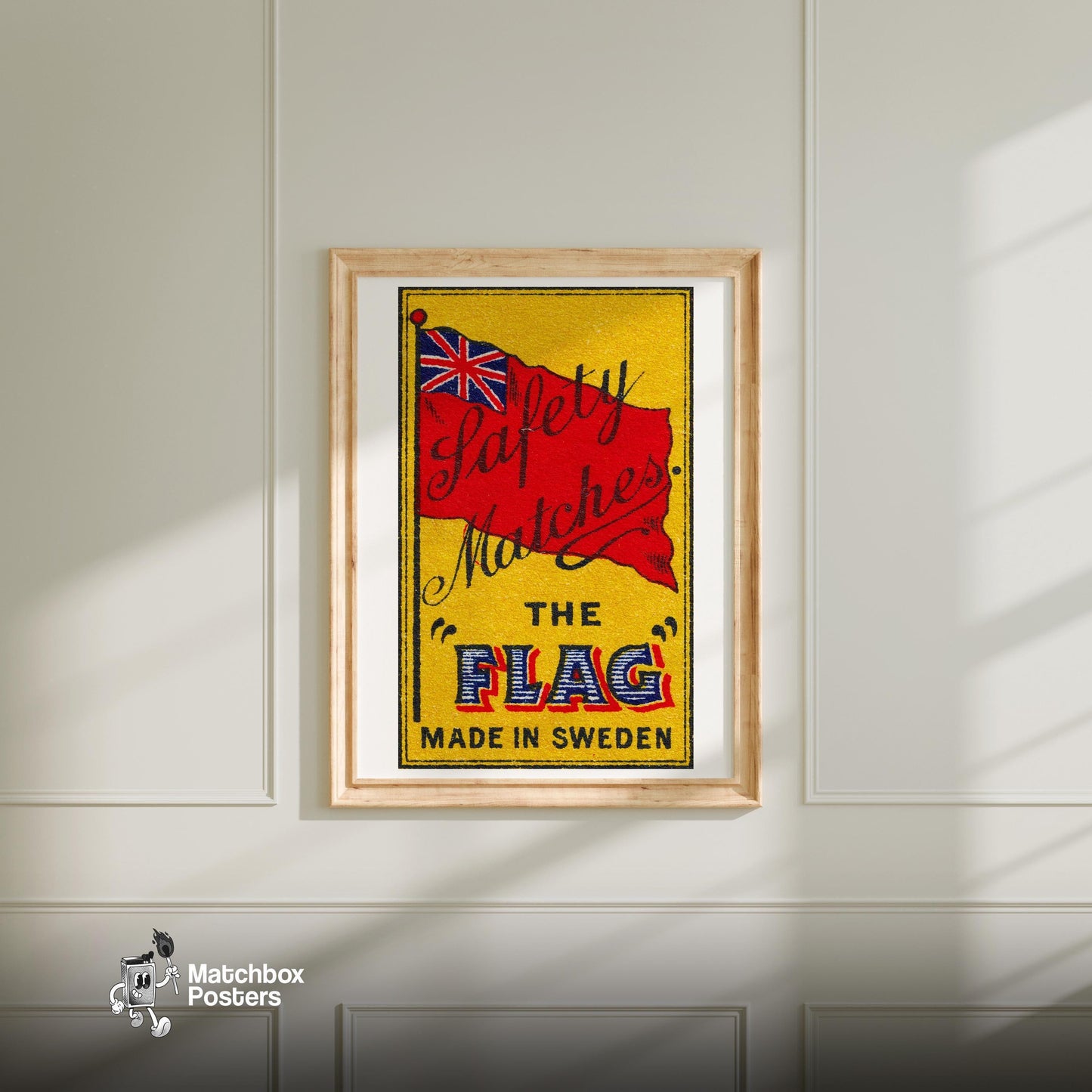 Union Jack Flag - vintage matchbox label print - bedroom mockup