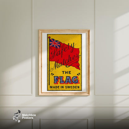 Union Jack Flag - vintage matchbox label print - bedroom mockup