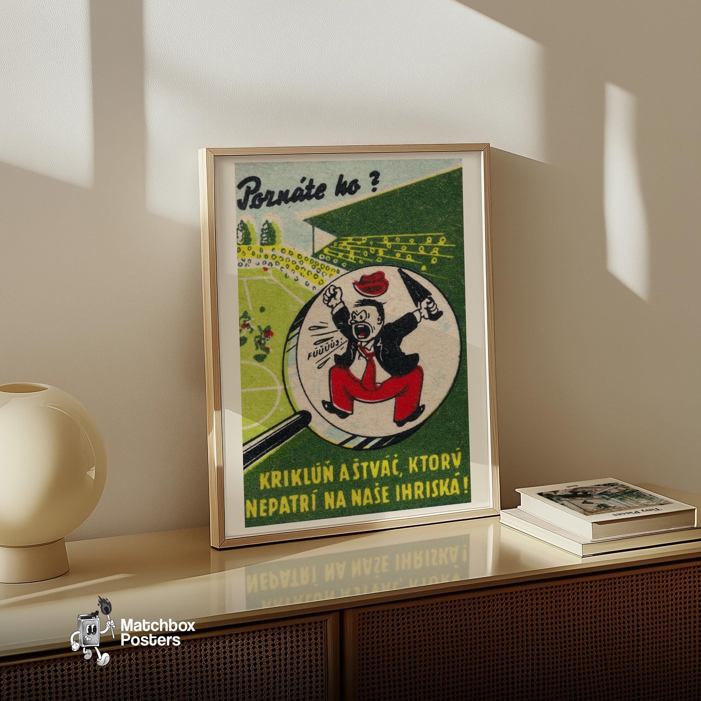 Cartoon Man Shouting - vintage matchbox label print - size comparison