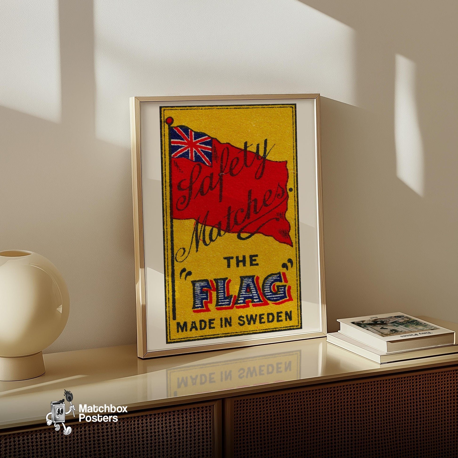 Union Jack Flag - vintage matchbox label print - size comparison