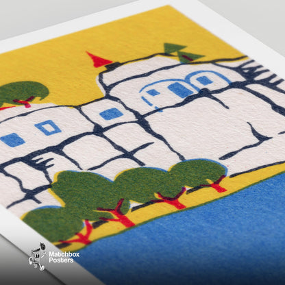 Cliffside Castle - vintage matchbox label print - close-up detail