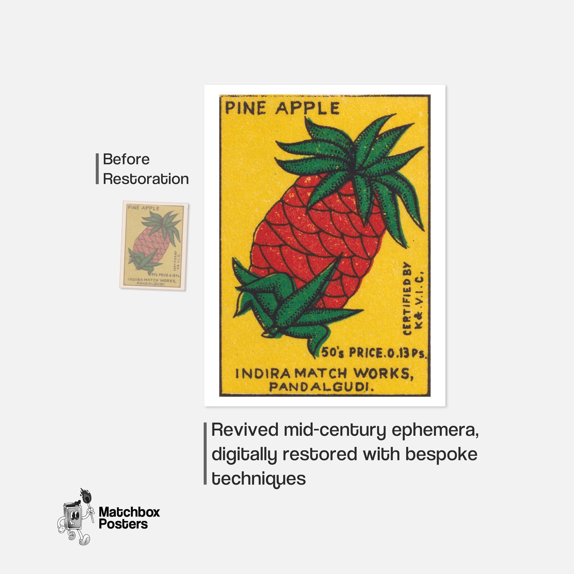 Pineapple - vintage matchbox label print - framed wall art preview
