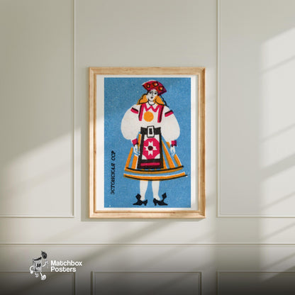 Estonian Woman - vintage matchbox label print - bedroom mockup