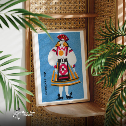 Estonian Woman - vintage matchbox label print - office wall