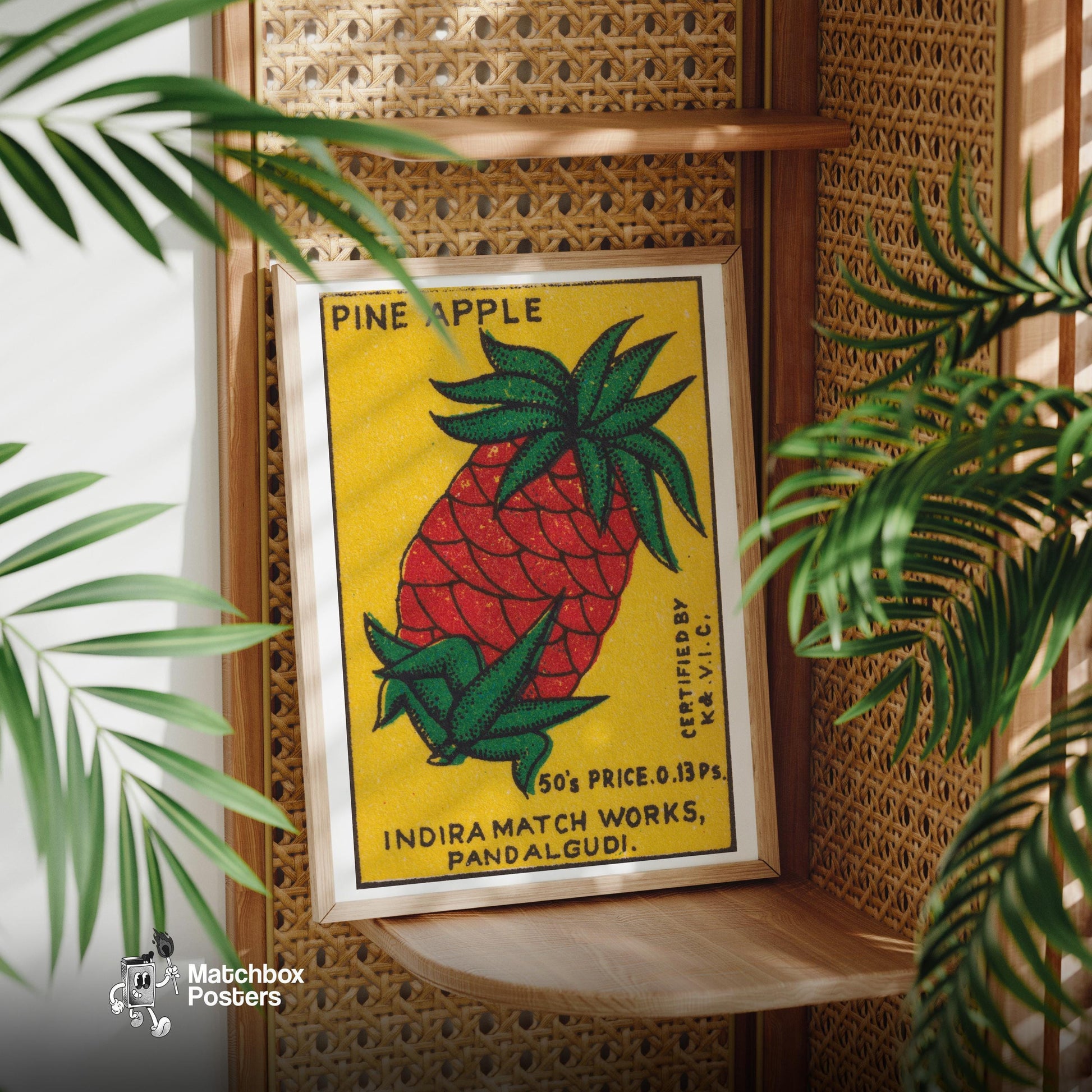 Pineapple - vintage matchbox label print - office wall