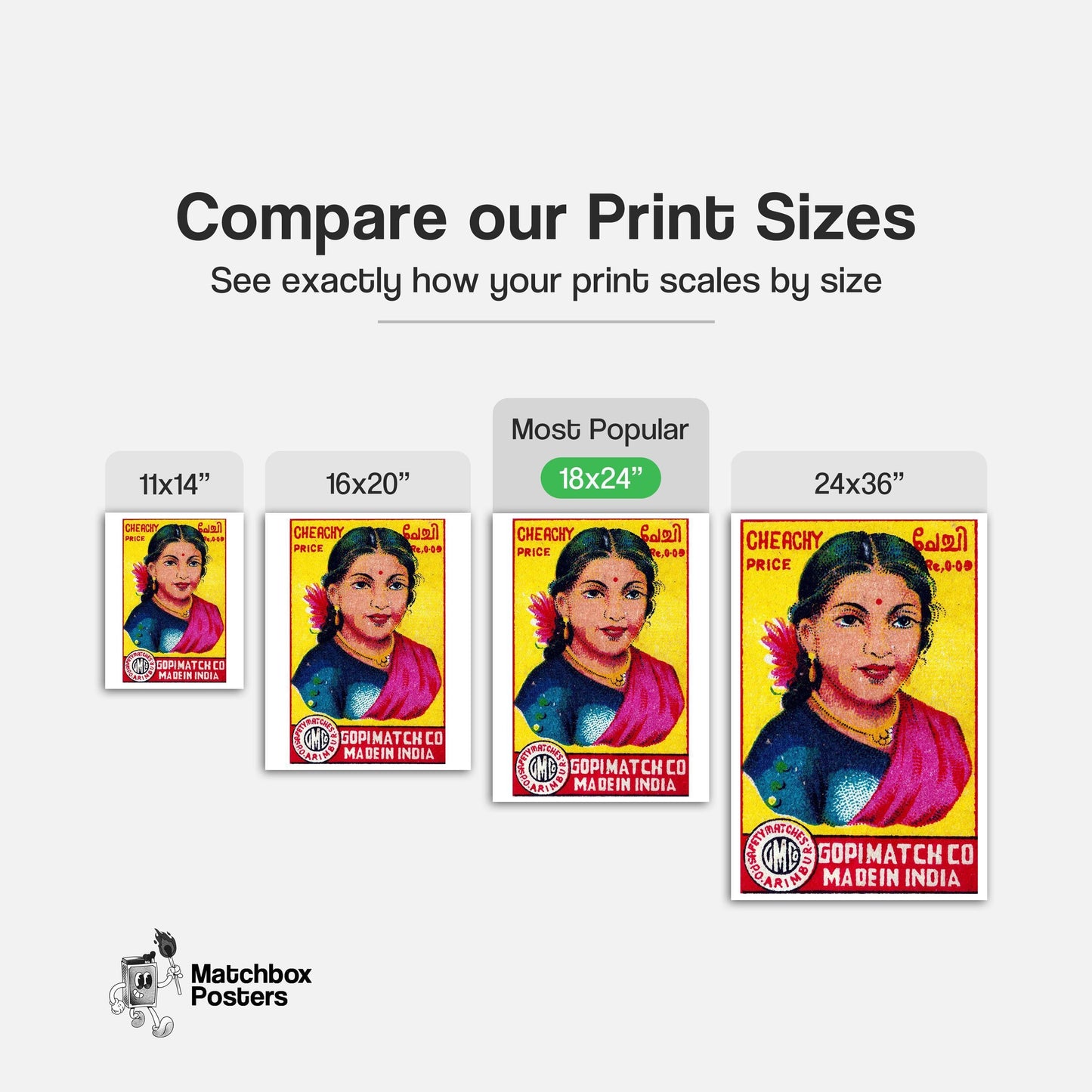 Indian Woman - vintage matchbox label print - gallery wall preview