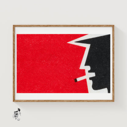 Man Smoking - vintage matchbox label print